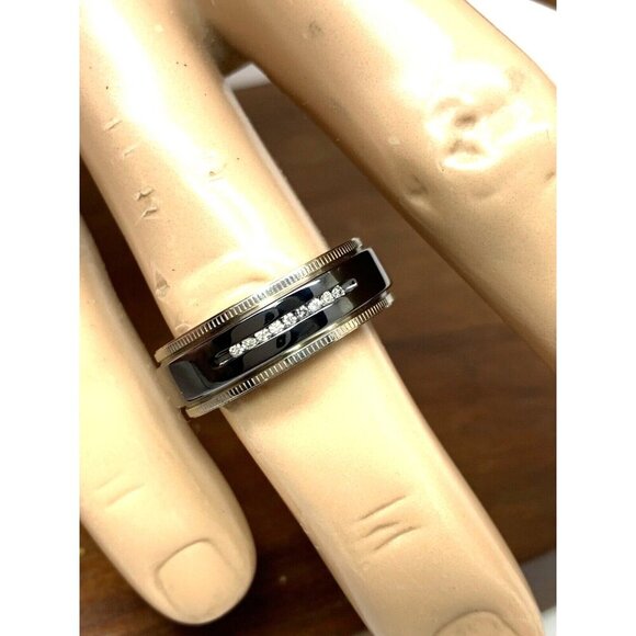 Men's Wedding Band Diamond 0.05ctw Titanium 7.5mm Wide Size 10 - Picture 6 of 14